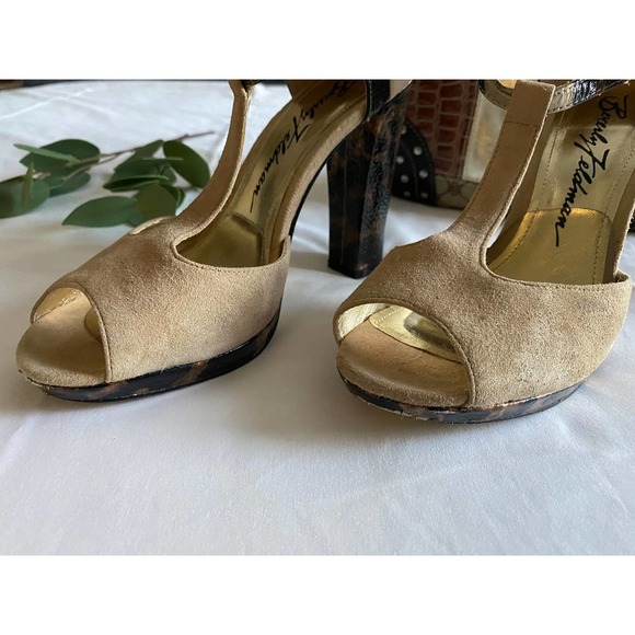 Block Heels Pumps 7.5 Peep Toe Suede Leopard UNIQUE - Picture 6 of 9